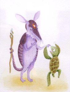 an armadillo with staff calms an excited young sea turtle fan